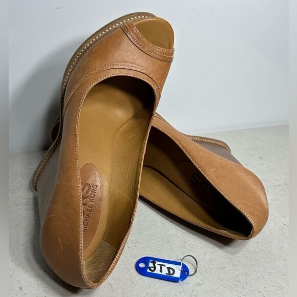 KORS Michael Kors Womens Leather Open Toe Closed  Wooden Wedge Platform Sz8 - Picture 1 of 7